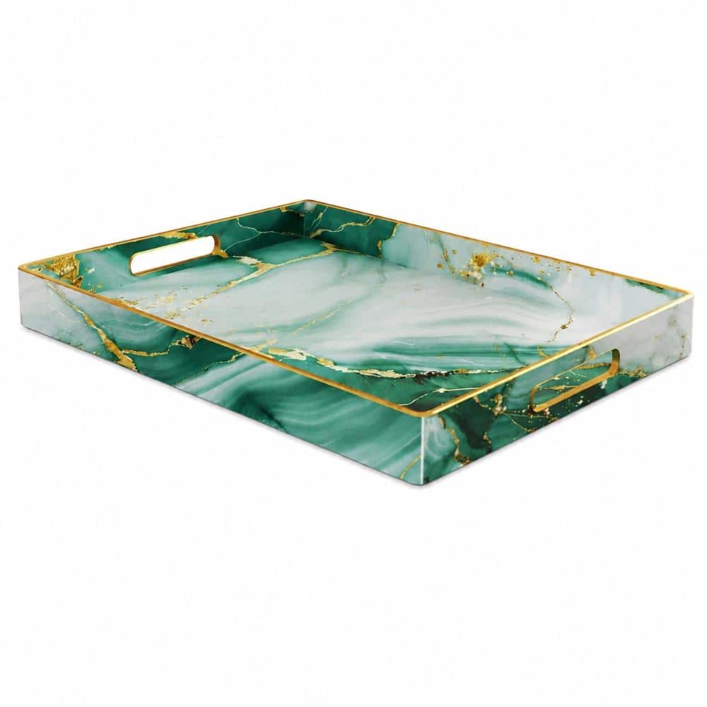 15.74 in. L x 11.81 in. W x 1.57 in. H Rectangular Green and Gold Marble Pattern Plastic Serving Tray price history on PriceWatchPro