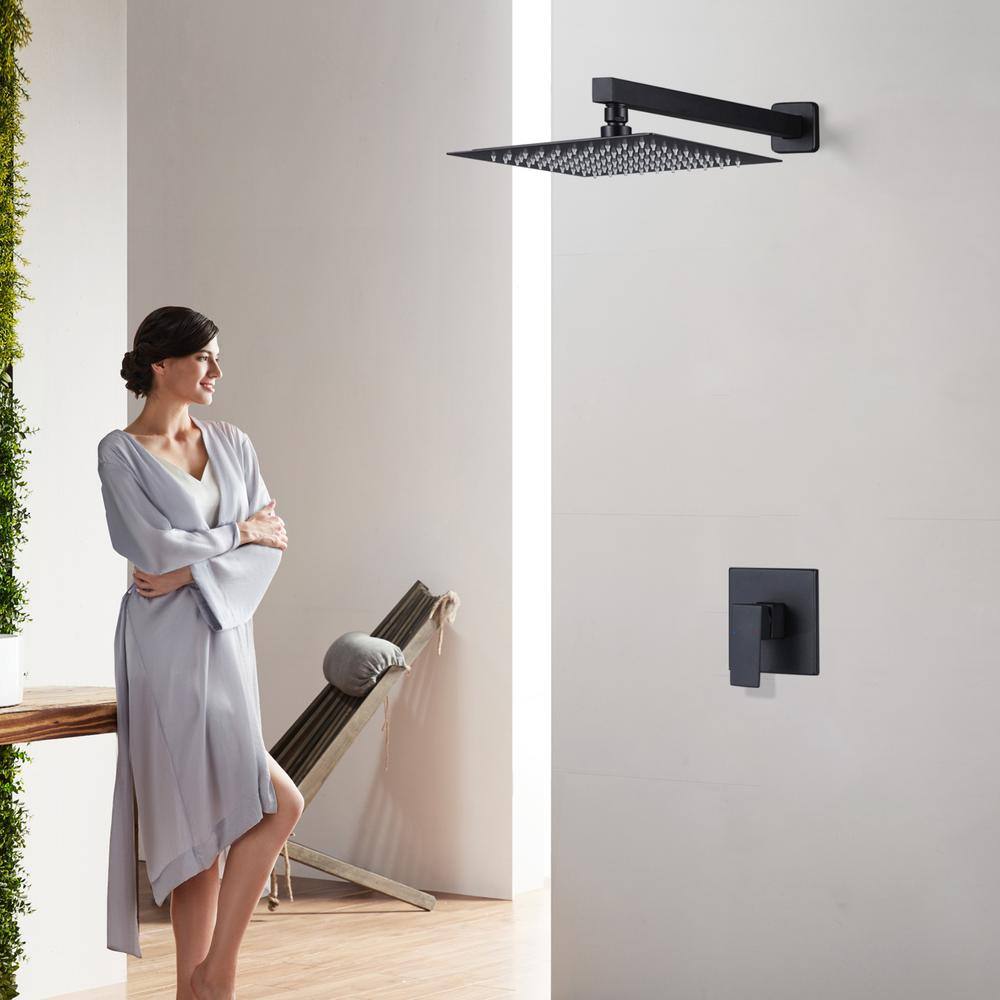 10-Inch Matte Black Brass Rain Shower System with Square Head