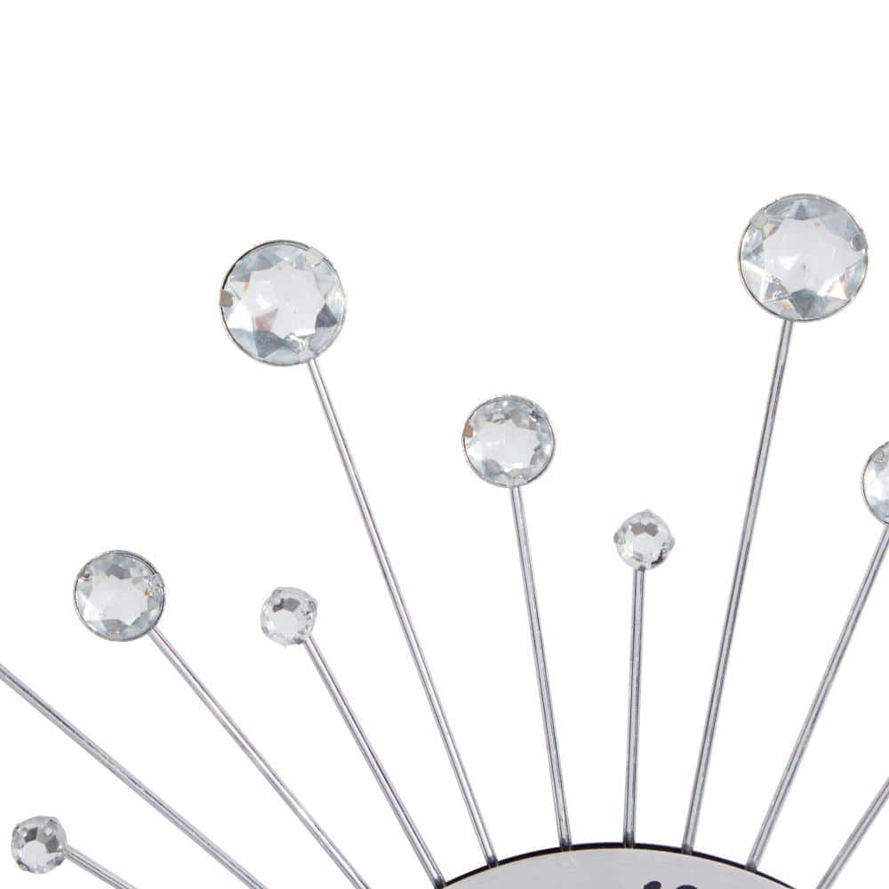 Silver Metal Starburst Wall Clock with Crystal Accents