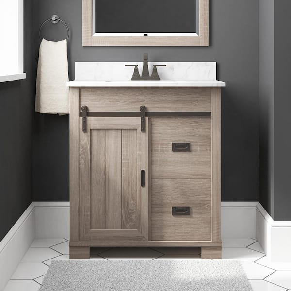 Brindley 30 in. Single Sink Freestanding Weathered Gray Bath Vanity with White Engineered Stone Top (Assembled)