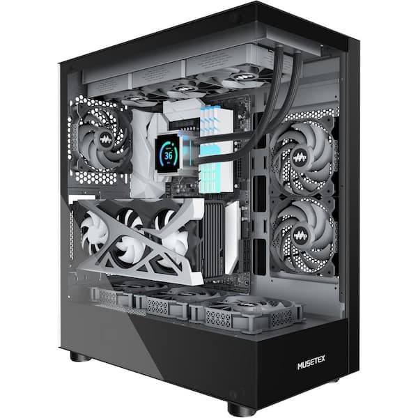 Full-View Dual Tempered Glass ATX Mid Tower PC Case with 3-Non-LED Fans, Type-C Black