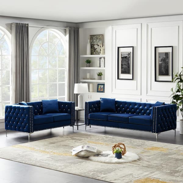 Set Sofa Blue With 4 Pillows Cuus00012