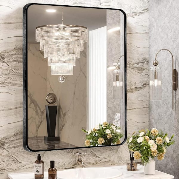 22 in. W x 30 in. H Black Vanity Rectangle Wall Mirror Aluminum Alloy Frame Bathroom Mirror