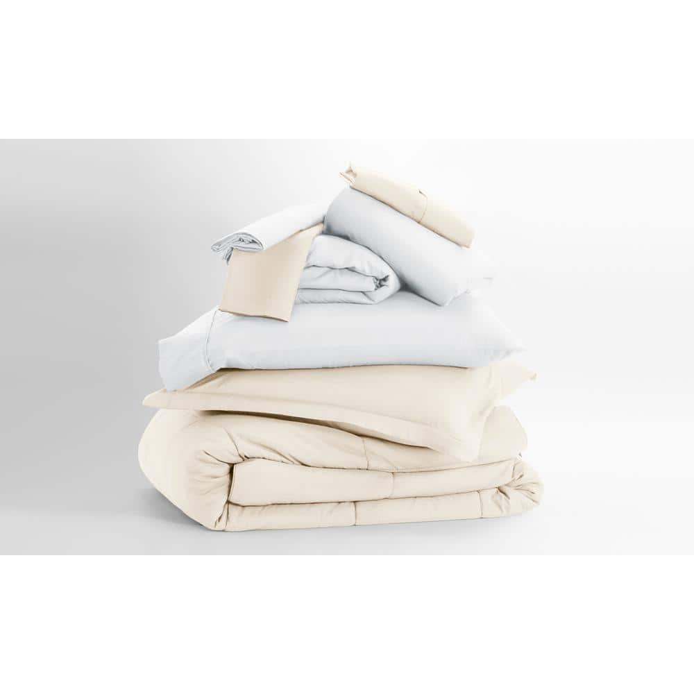Ivory Double-Brushed Microfiber 8-Piece Full Bedding Set
