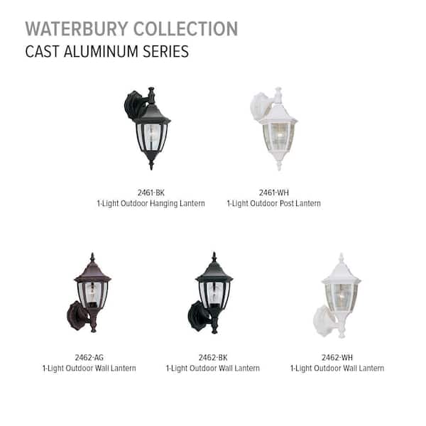 Designers Fountain - Waterbury 14.25 in. Black 1-Light Outdoor Line Voltage Wall Sconce with No Bulb Included