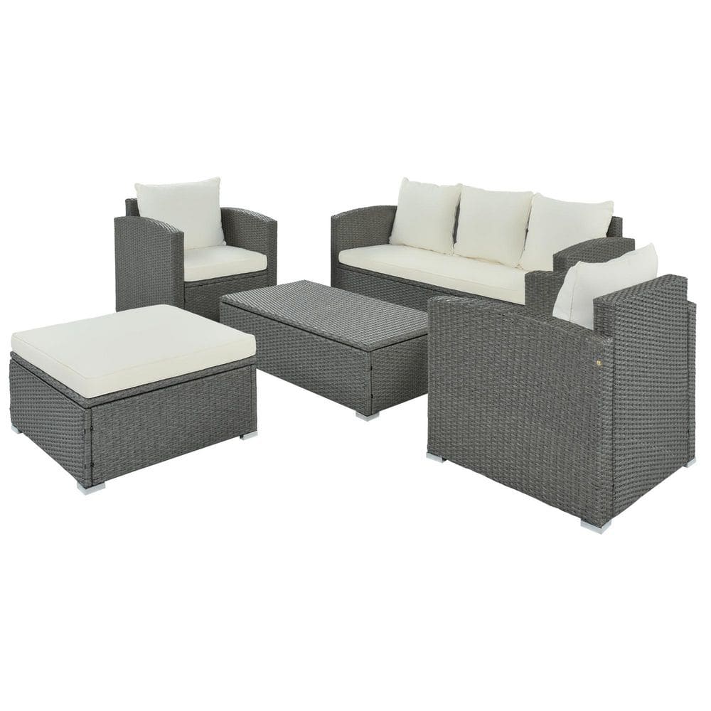 TIRAMISUBEST 5Piece Wicker Patio Conversation Sectional Seating Set