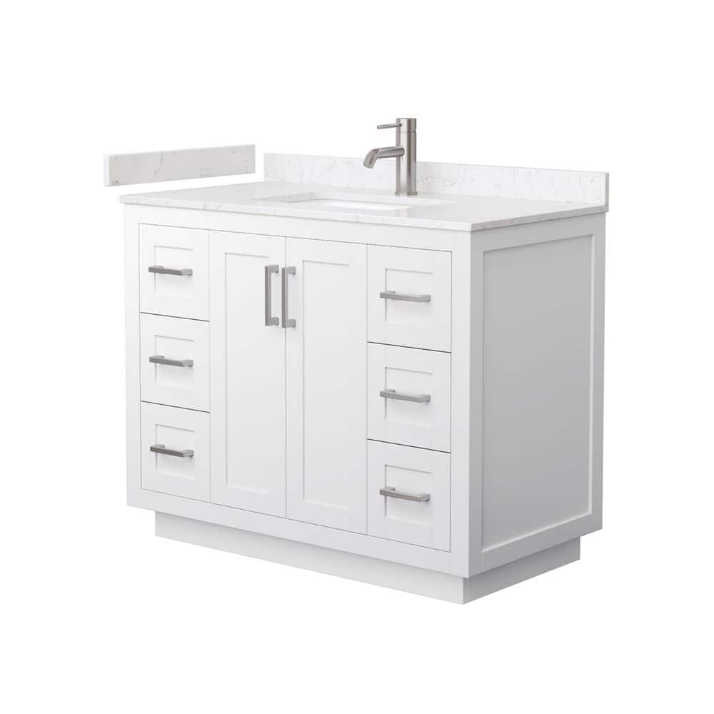 Miranda 42'' White Single Freestanding Vanity with Light-Vein Carrara Marble Top
