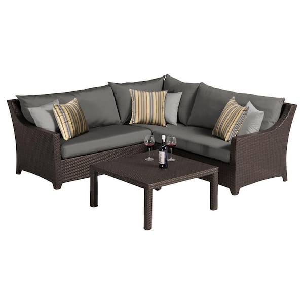 RST BRANDS Deco 4-Piece Wicker Outdoor Sectional Set with Sunbrella Charcoal Gray Cushions