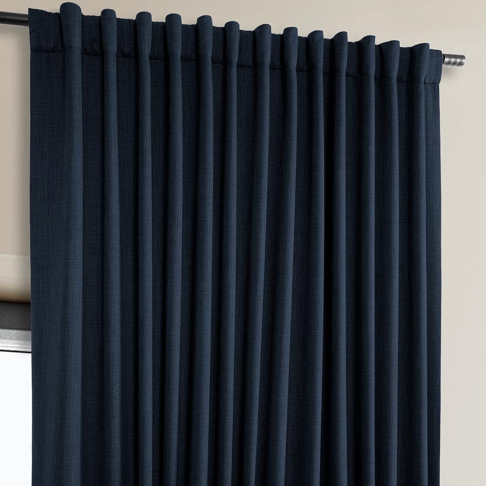 Nightfall Navy 108" Extra Wide Textured Faux Linen Blackout Curtain