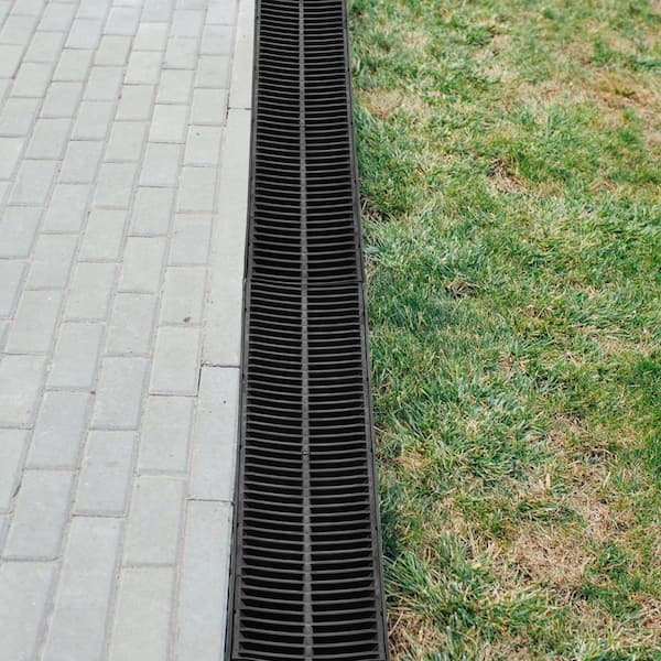 Trench Drain System 5.7 x 3.1 x 39.4 in. Drainage Trench Channel Drain Black Plastic Garage Floor Drain, 3-Pack
