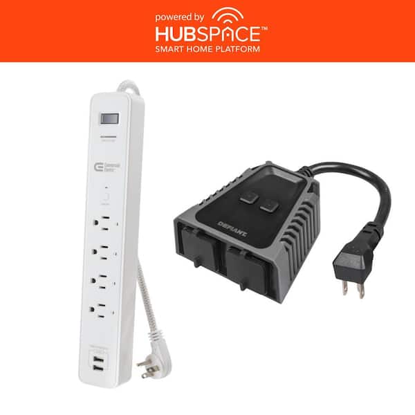 Commercial Electric 3 ft. 4-Outlet White Surge Protector Smart with USB Powered by Hubspace