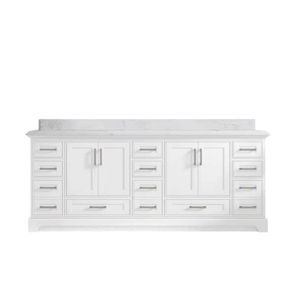 Willow Collections Fenway 84 in. W x 22 in. D x 36 in. H Double Sink Bath Vanity in White with 1.5" Empira Quartz Top