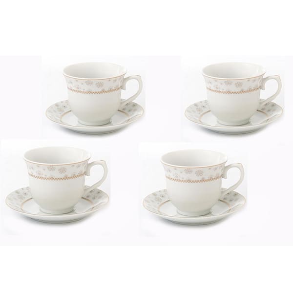 Lorren Home Trends Lorren Home 8 oz. Gold Floral Tea and Coffee Set Porcelain (Set of 4)