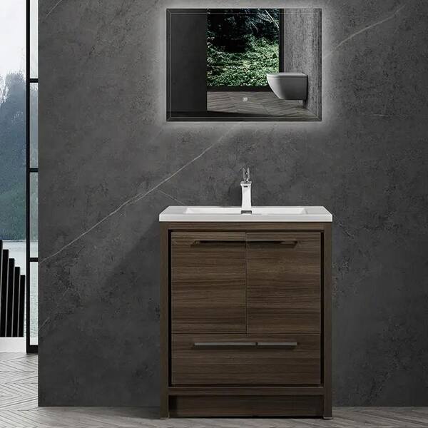 Staykiwi 24 in. W x 20 in. D x 35 in. H Freestanding Bath Vanity in Gray Oak with White Solid Surface Top