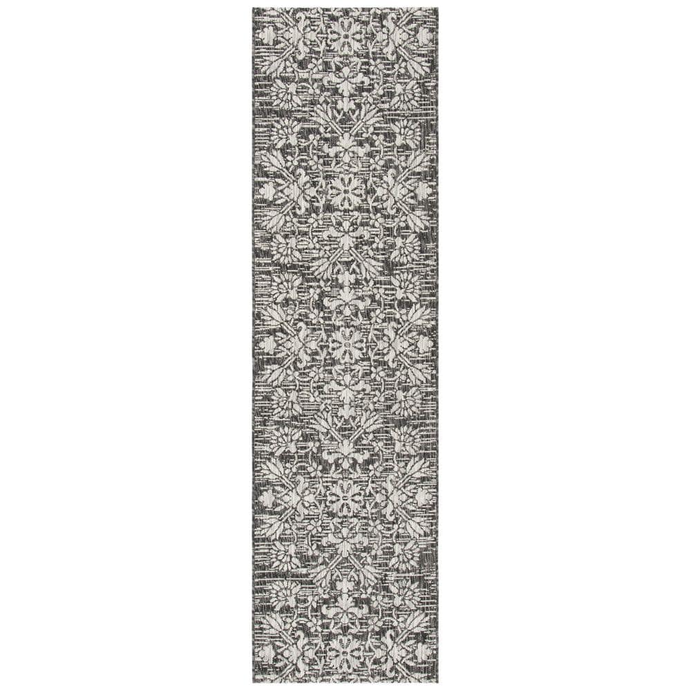 Courtyard Black/Light Gray 2 ft. x 8 ft. Antique Floral Indoor/Outdoor Runner Rug price history on PriceWatchPro