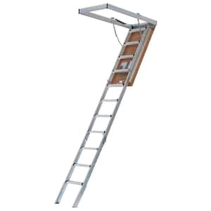 7 ft. 8 in. to 10 ft. 3 in. 25.5 in. x 54 in. Fire Rated Door Aluminum Attic Ladder, Type IAA, 375 lbs. Load Capacity