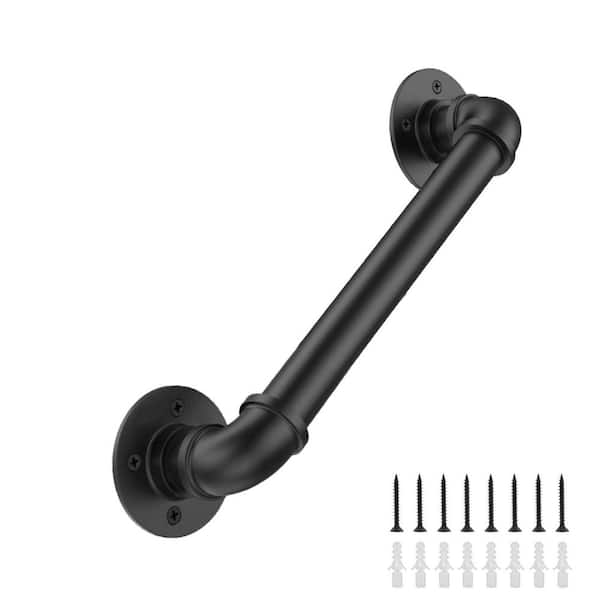 NVNOO 2 ft. Industrial Stair Railing Wall Mount Staircase Handrail for Outdoor Indoor Stairs Porch, Black