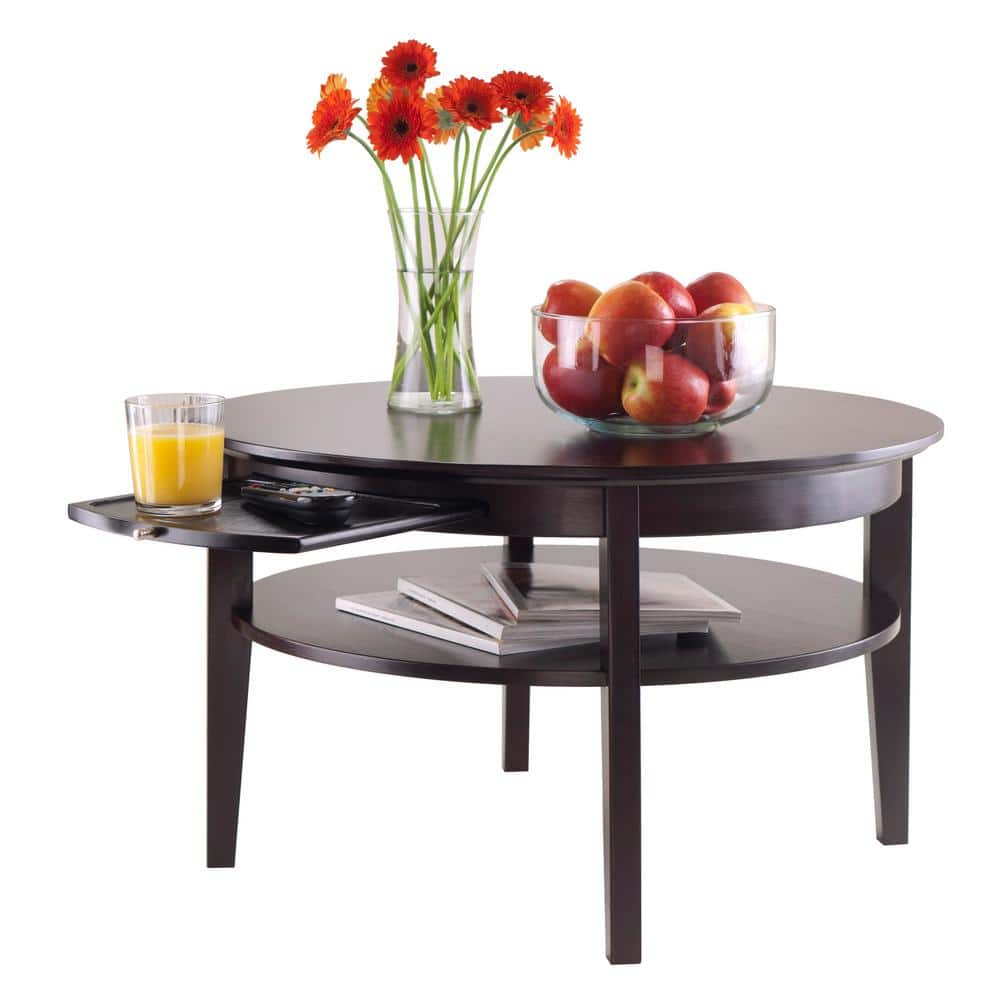 Traditional Amelia Round Espresso Wood Coffee Table with Storage