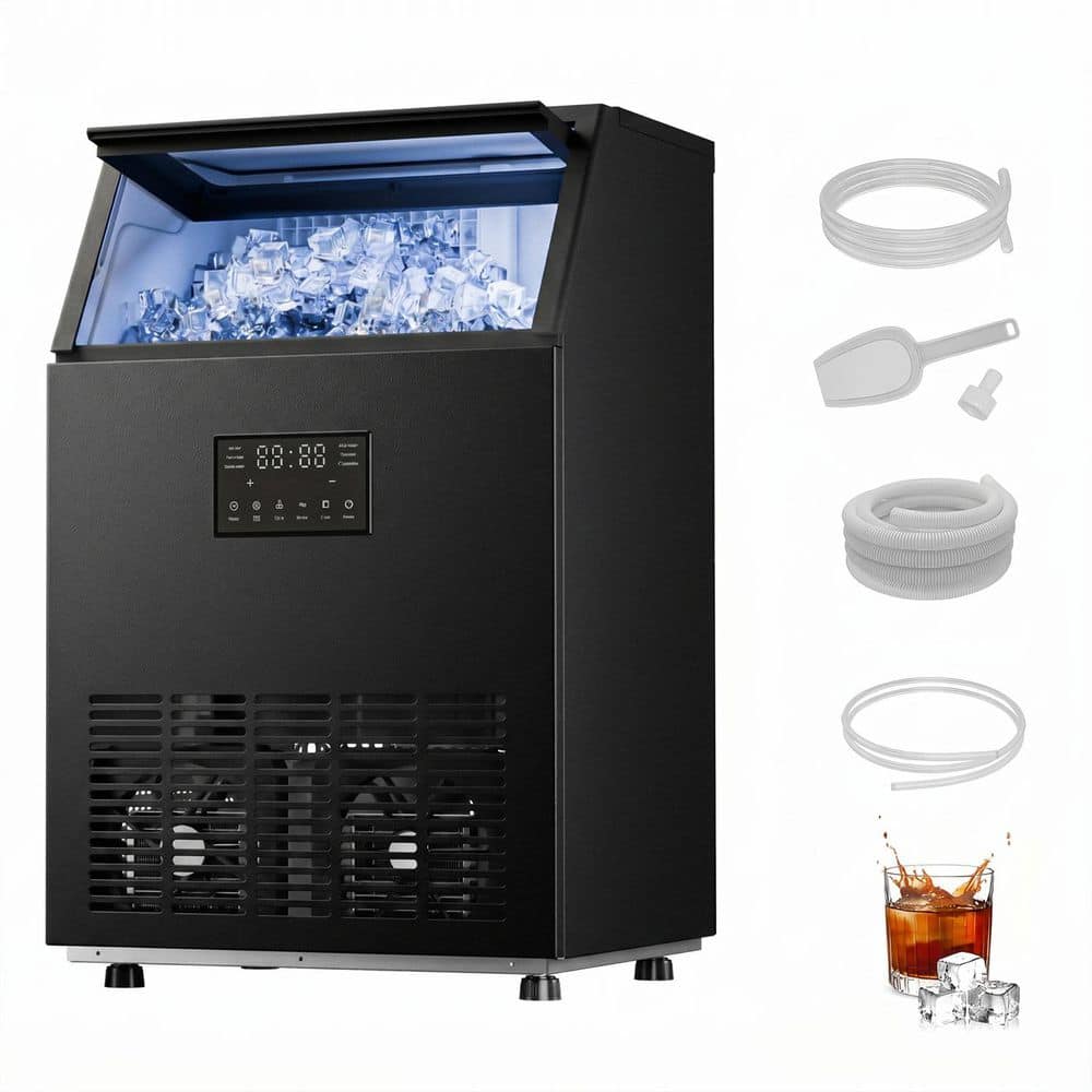 18.9 in. 120 lb./24H Full Size Cubes Freestanding/Built-In Ice Maker in Black with Dual Water Supply Options