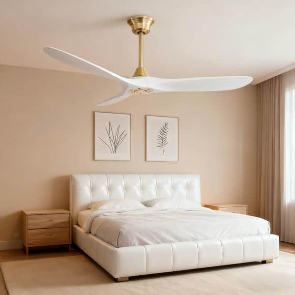 60 in. Modern Gold Indoor 6-Speed White Blades Downrod Mount Standard Ceiling Fan with Remote and 3-Size Downrods