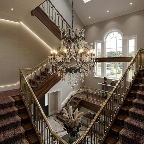 Atlanta 10-Light 24.5 in. Black Crystal Traditional Candle Dimmable Chandeliers Living Dining Foyer Lighting