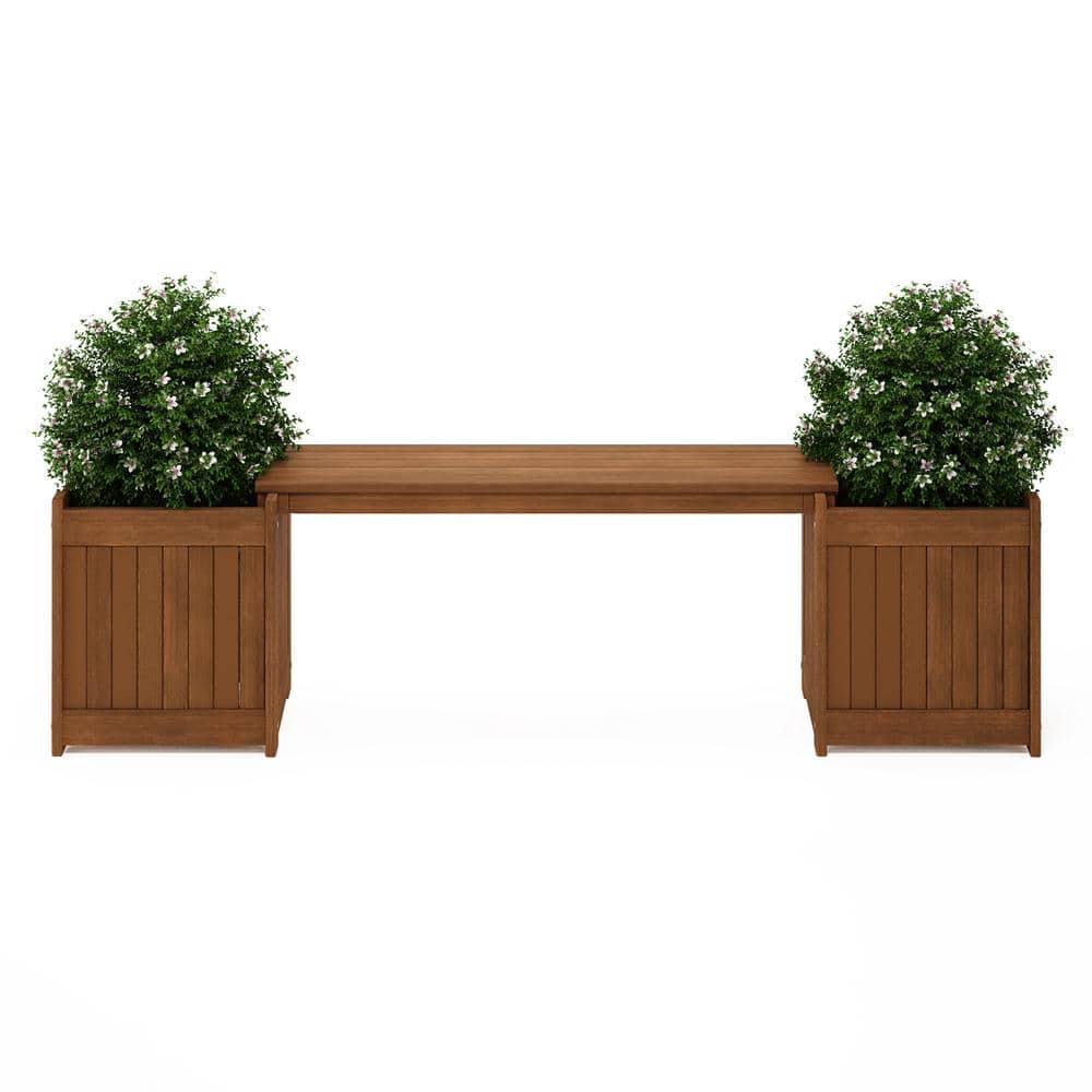 Furinno Brown Teak Hardwood Outdoor Planter Box with Bench
