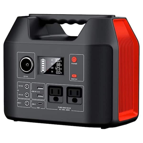 Portable Power Station 300W 296Wh Battery Bank with 110V Pure Sine Wave AC Outlet for Outdoor Camping and Emergency