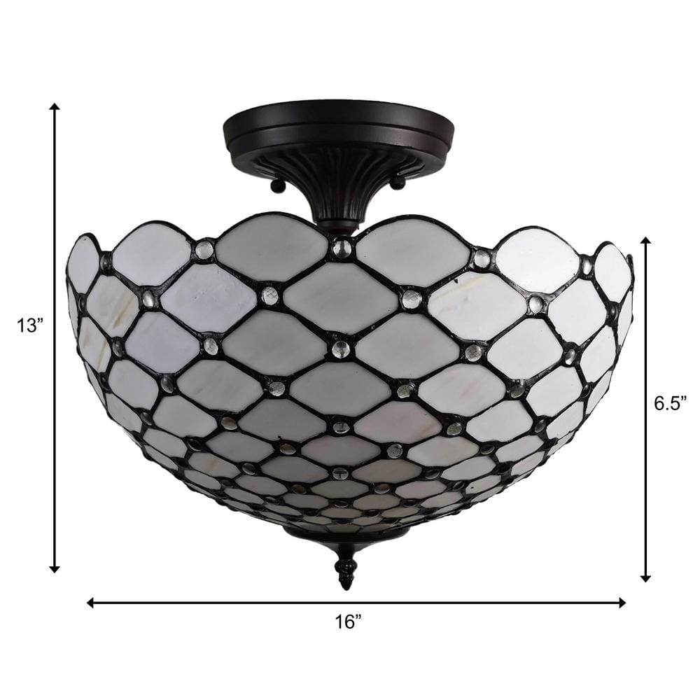 White Stained Glass Vintage Semi-Flush Ceiling Lamp