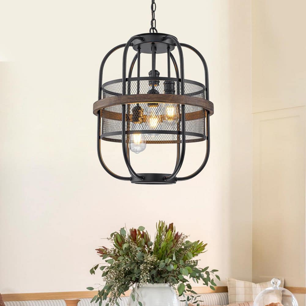 17.2 in. 4-Light Industrial Farmhouse Lantern Matte Black Chandelier for Dining Room, Living Room price history on PriceWatchPro