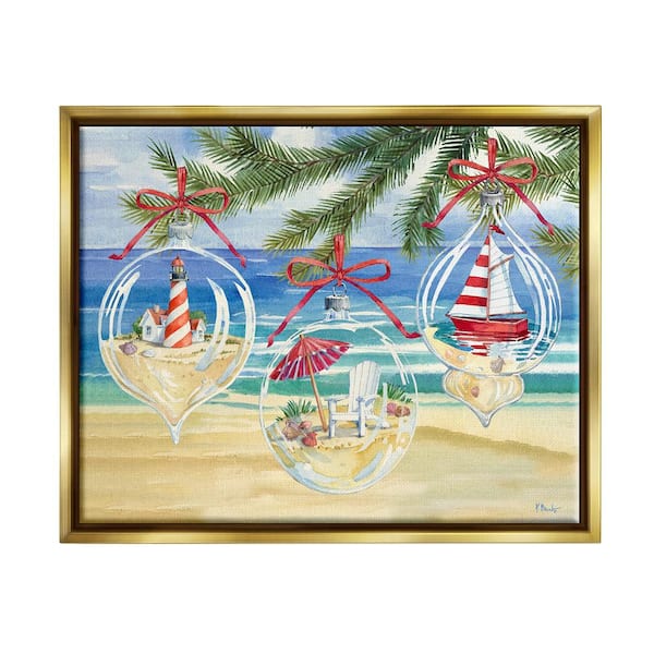 Stupell Industries Coastal Christmas Ornaments by Paul Brent 1 Piece Floater Frame Graphic Print Nature Poster Art Print 21 in. x 17 in.
