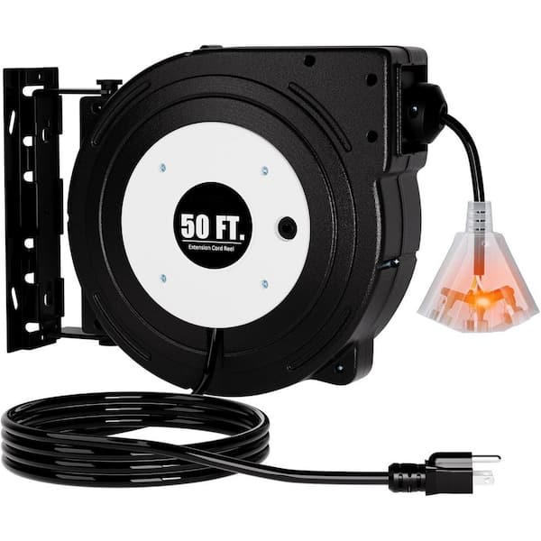 Yichuhaoxi 50 ft. 14 AWG / 3C SJTOW 13 Amp Heavy Duty Retractable Extension Cord Reel with 3-Grounded Lighted Outlet in Black