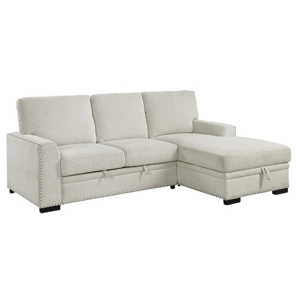 Lazzara Driggs 96 in. Straight Arm 2-piece Chenille Sectional Sofa in Beige with Pull-out Bed and Right Chaise