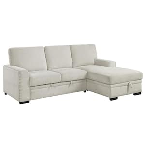 Driggs 96 in. Straight Arm 2-piece Chenille Sectional Sofa in Beige with Pull-out Bed and Right Chaise