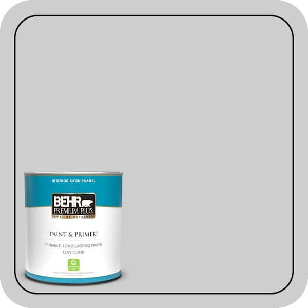 BEHR PREMIUM PLUS 1 qt. #770E-2 Silver Screen color Satin Enamel Low Odor Interior Paint & Primer