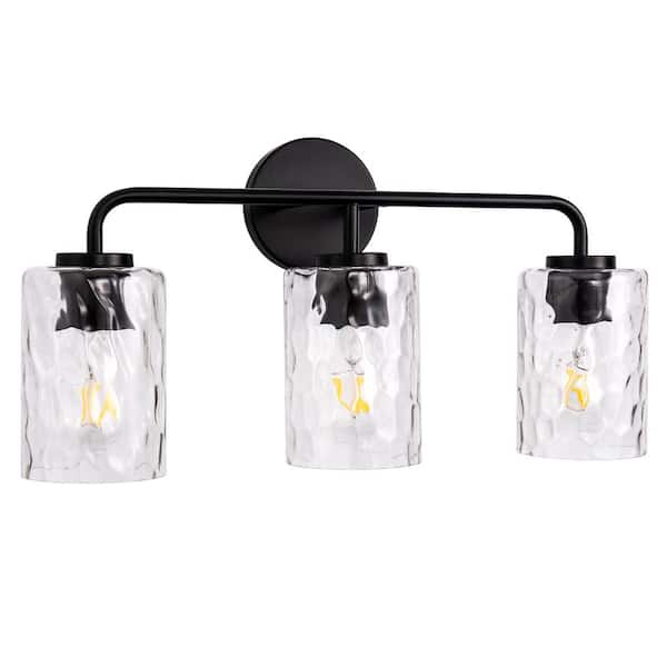 21 in. 3-Light Matte Cylinder Black Vanity Light with Clear Glass Shade for Bathroom Multi Mounting Positions