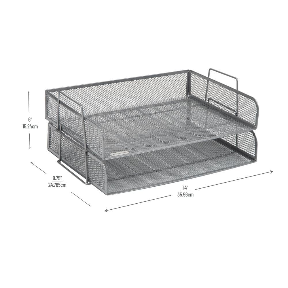Silver Stackable Metal Mesh Letter Tray Organizer, 2-Piece Set