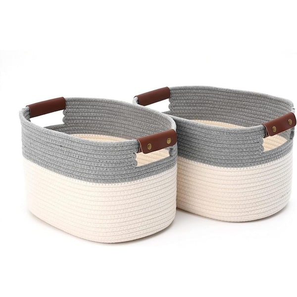 Cubilan 2-Pack White and Grey Cotton Rope Storage Baskets