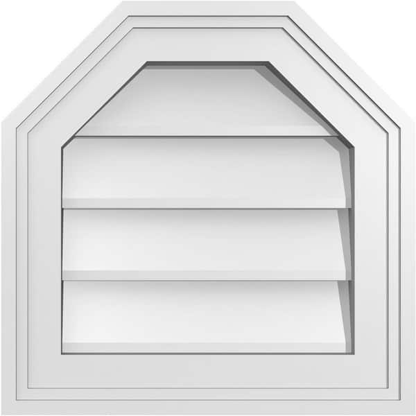 Ekena Millwork 14 in. x 14 in. Octagonal Top Surface Mount PVC Gable Vent: Decorative with Brickmould Frame
