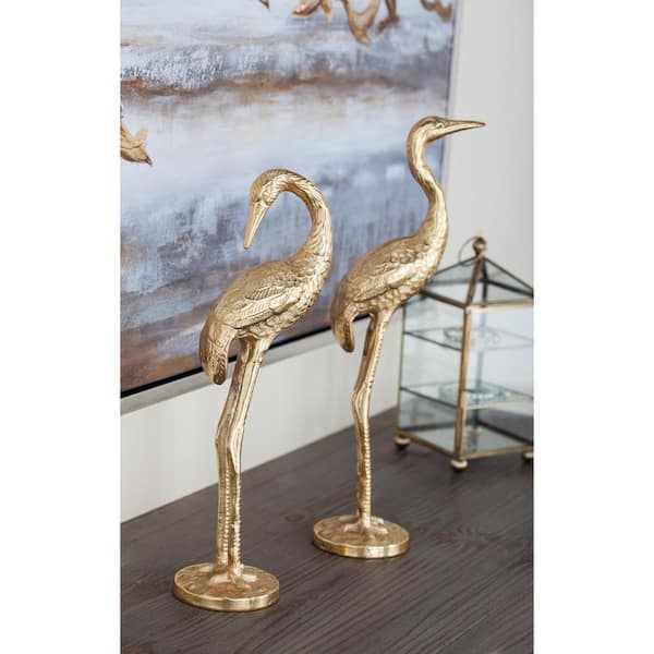 Litton Lane Gold Aluminum Flamingo Sculpture (Set of 2)