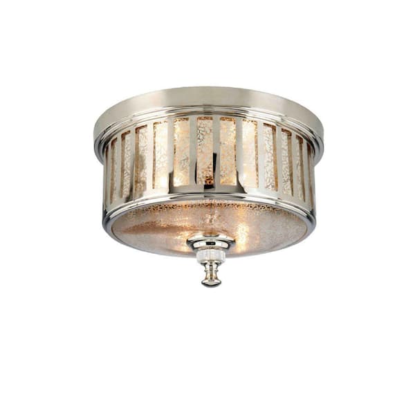 Hampton Bay Berzon 13 in. 2-Light English Pewter Round Flush Mount with Glass Shade