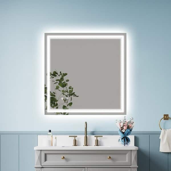 Forclover 36-in x 24-in Lighted LED Fog Free Surface Mount Silver Mirrored Medicine Cabinet