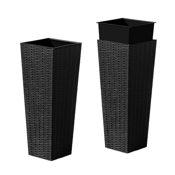 24 in. Black Plastic Tall Square Planter (Set of 2)