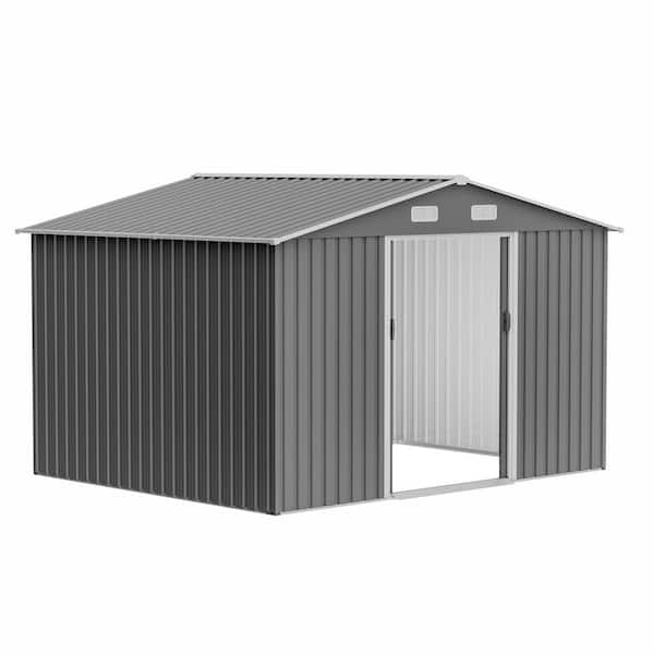 10 ft. W x 8 ft. D Outdoor Metal Shed with Double Door and Lockable Door, Gray (80 sq. ft. )