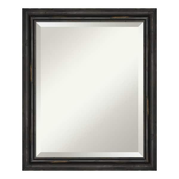 Amanti Art Rustic Pine Black Narrow 19.5 in. x 23.5 in. Beveled Rectangle Wood Framed Bathroom Wall Mirror in Black