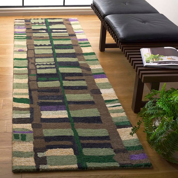 Rodeo Drive 2 ft. x 8 ft. Green/Purple Abstract Geometric Striped Runner Rug