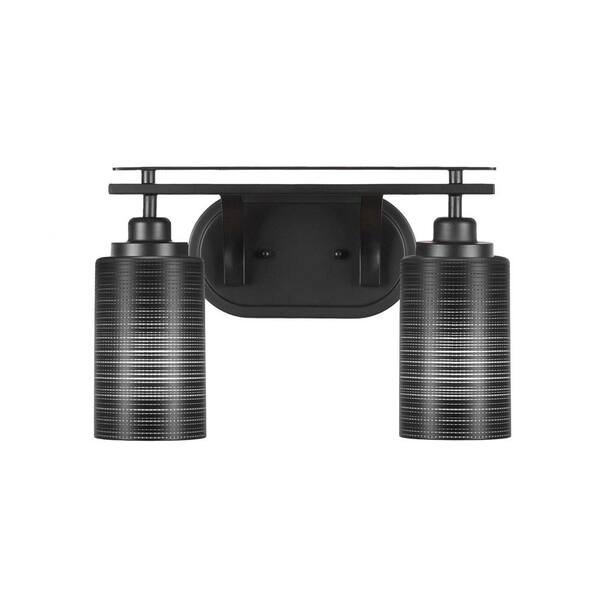 Unbranded Monroe 14.75 in. 2-Light Matte Black Vanity Light with 4 in. Black Matrix Glass Shade No Bulbs Included