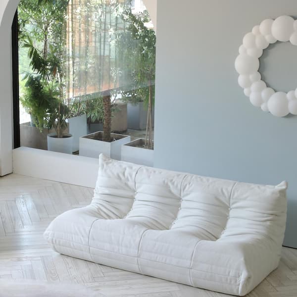 J&E Home 68.9 in. White 3-Seater Velvet Loveseat Recliner