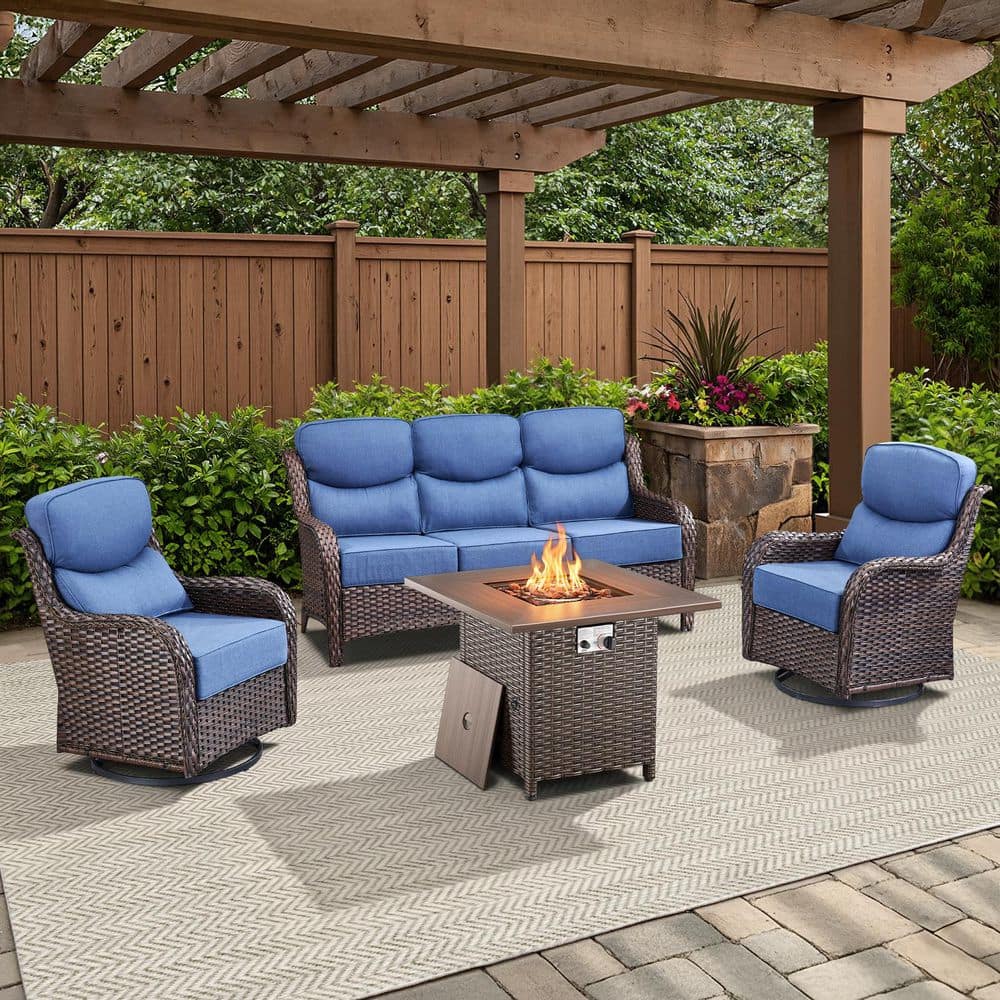 家具 Arieru Opohoro Arcadia Brown 4-Piece Wicker Outdoor Patio Fire Pit Deep