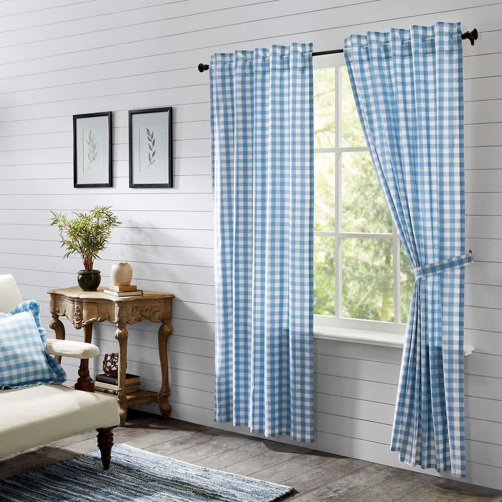 Annie Buffalo Check 40 in W x 84 in L Light Filtering Rod Pocket Window Panel in Blue White Pair product image for price tracking