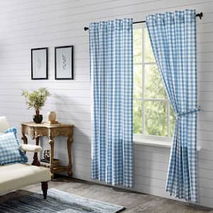 Annie Buffalo Check 40 in W x 84 in L Light Filtering Rod Pocket Window Panel in Blue White Pair